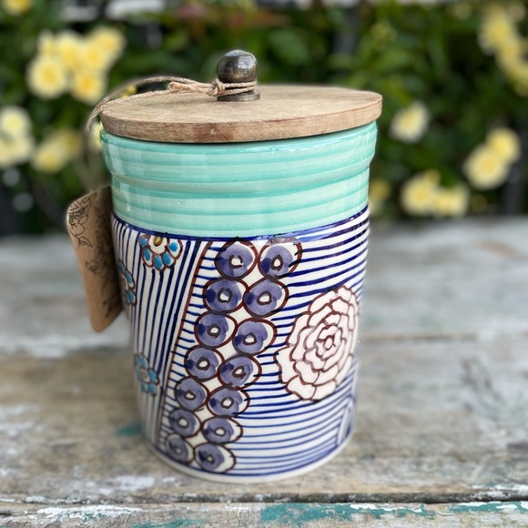 Kitchen Artisan Ceramic Canister Wood Lid Poshmark